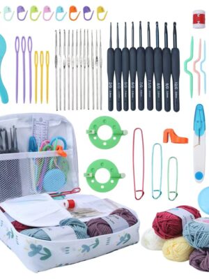 Complete Crochet Hook Kit for Beginners, Portable Yarn Knitting & Crochet Tools Set, DIY Craft Supplies with Storage Bag